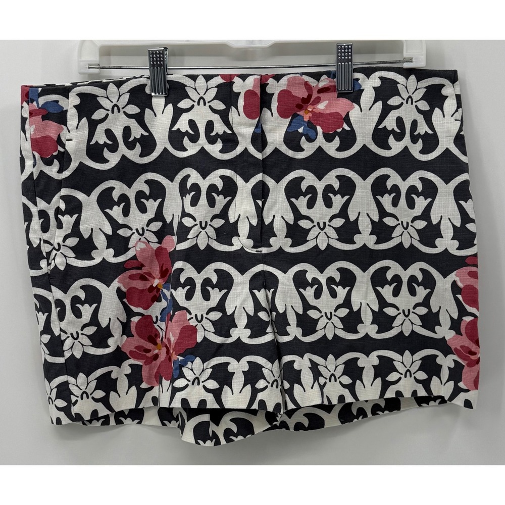 Ann Taylor Loft Womens Floral Damask Shorts Navy Blue Pink White Size 12 Stretch